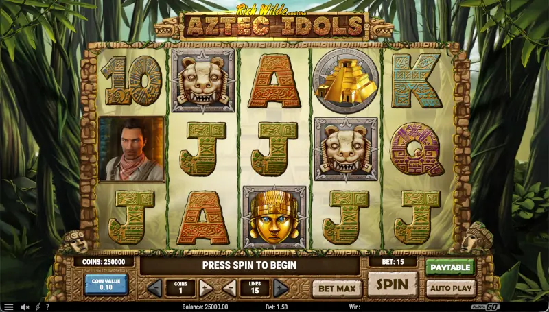 Aztec Idols main interface with reels and control panel