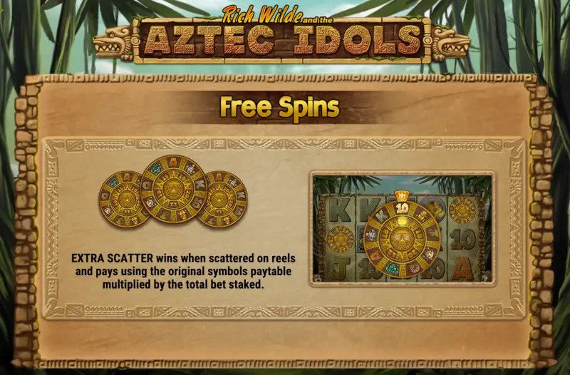 Aztec Idols Free Spins rule card explaining Extra Scatter payouts