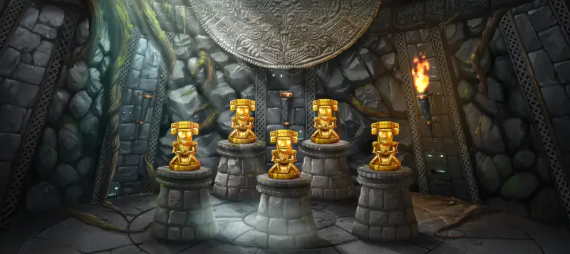 Inside the Aztec Idols Pick bonus: idol selection scene