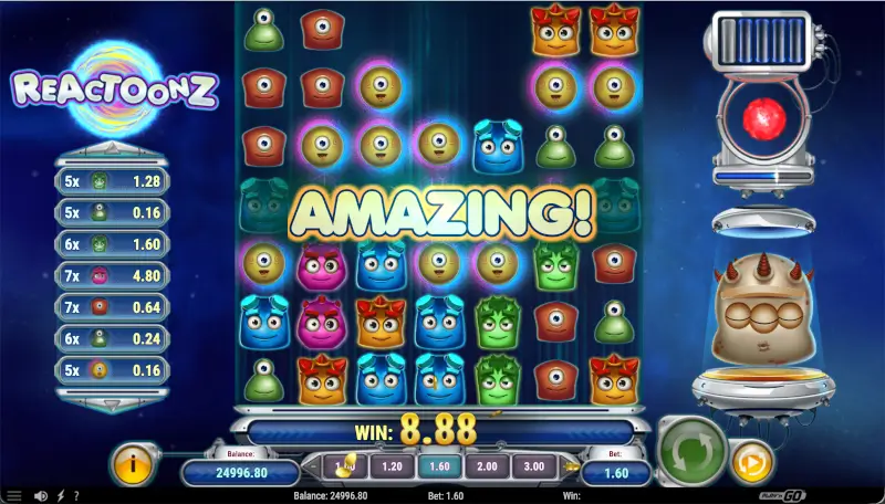 Reactoonz cascade example with multiple cluster hits in one round